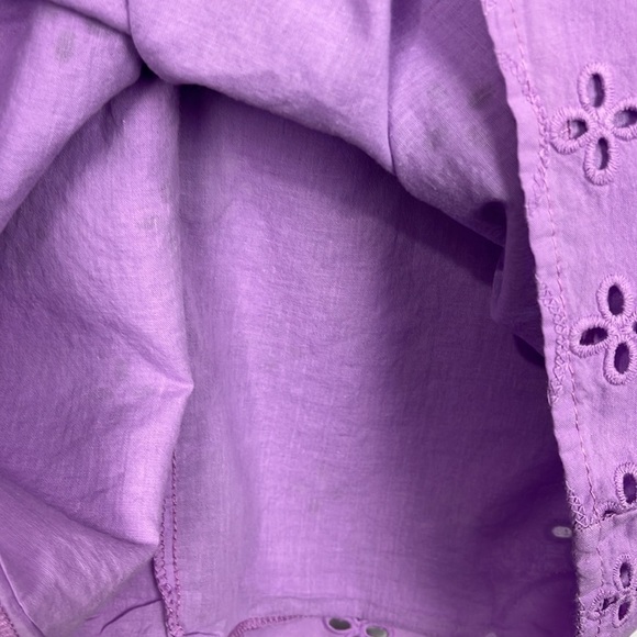 Croft & Barrow Womens Top PS Purple Puff Short Sleeves Eyelet Floral Keyhole EUC - Picture 6 of 13